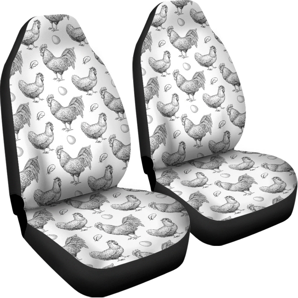 Hand Drawn Chicken Pattern Print Universal Fit Car Seat Covers
