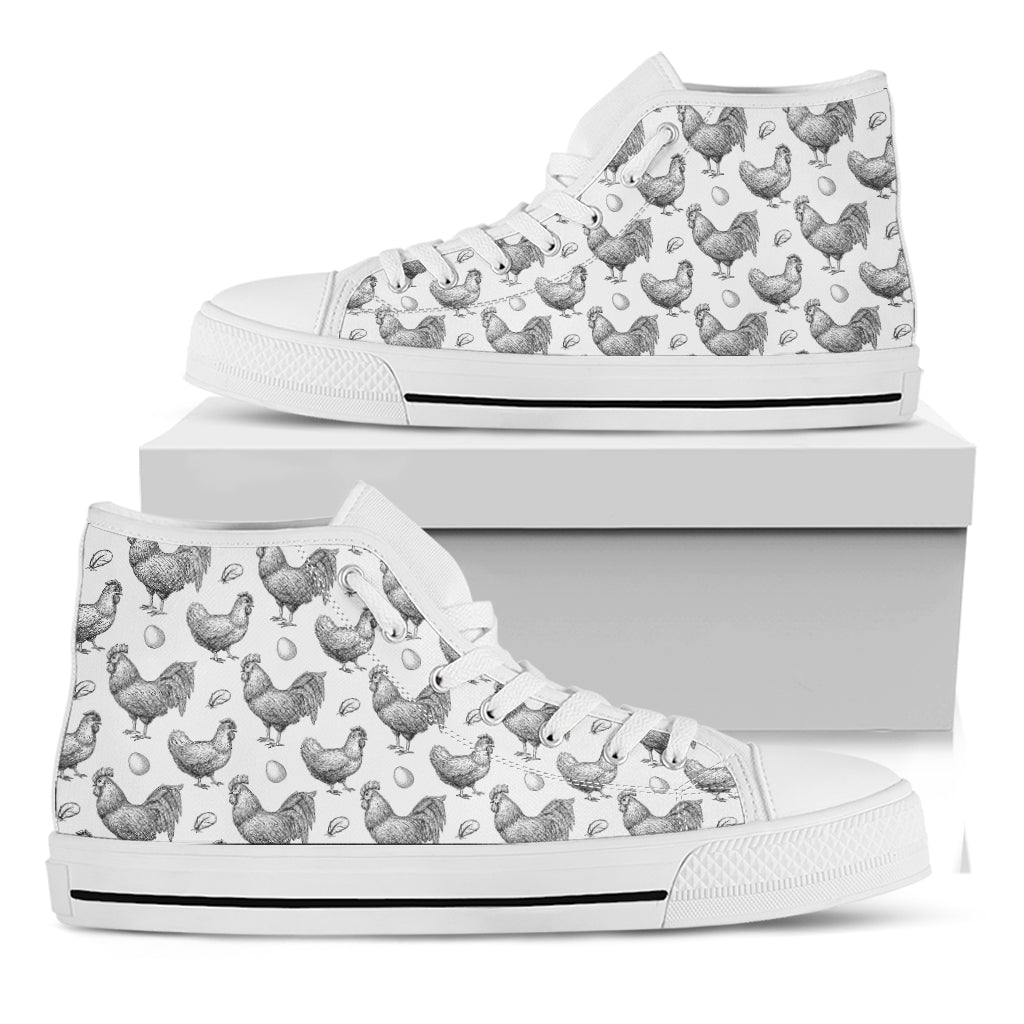 Hand Drawn Chicken Pattern Print White High Top Shoes