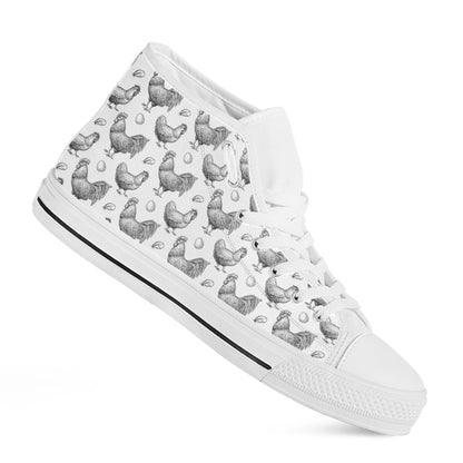 Hand Drawn Chicken Pattern Print White High Top Shoes