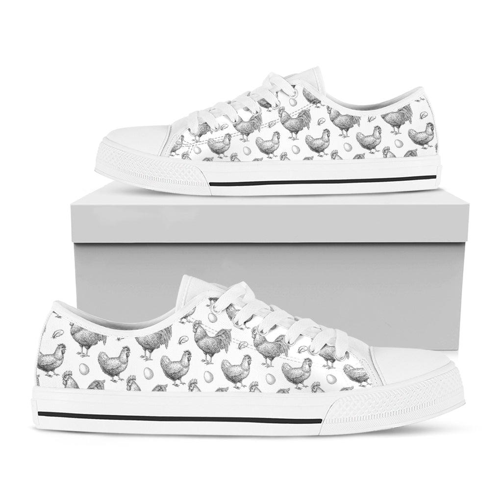 Hand Drawn Chicken Pattern Print White Low Top Shoes