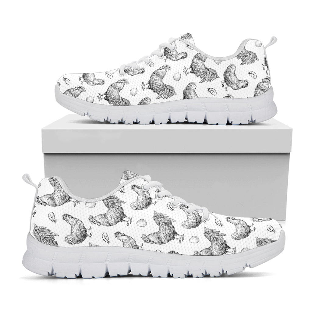 Hand Drawn Chicken Pattern Print White Sneakers
