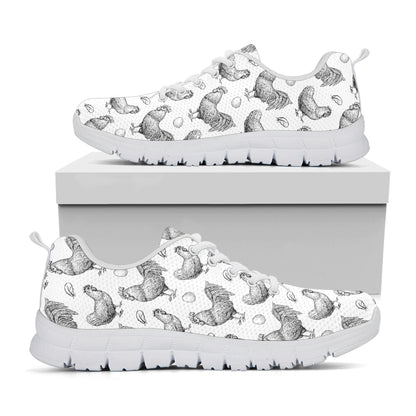 Hand Drawn Chicken Pattern Print White Sneakers
