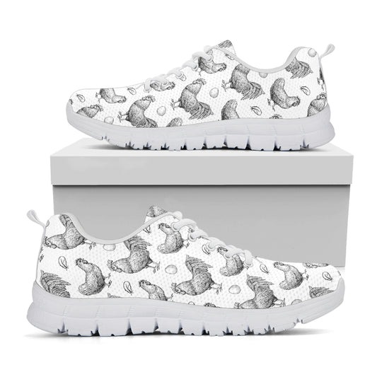 Hand Drawn Chicken Pattern Print White Sneakers