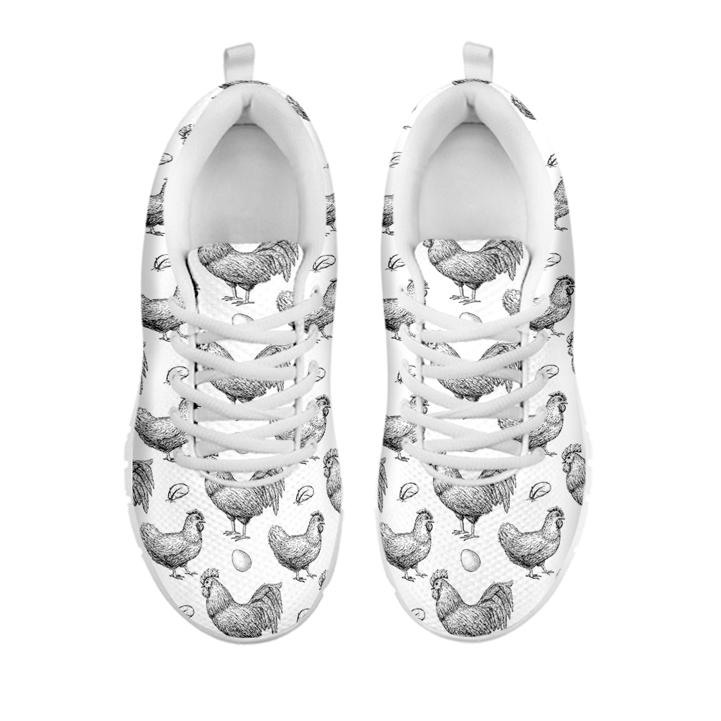 Hand Drawn Chicken Pattern Print White Sneakers