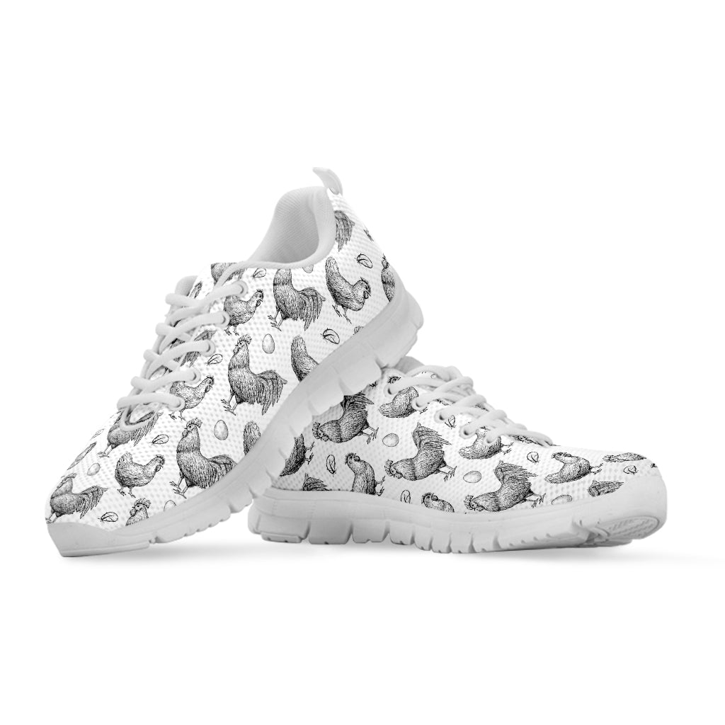 Hand Drawn Chicken Pattern Print White Sneakers