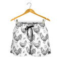 Hand Drawn Chicken Pattern Print Women's Shorts