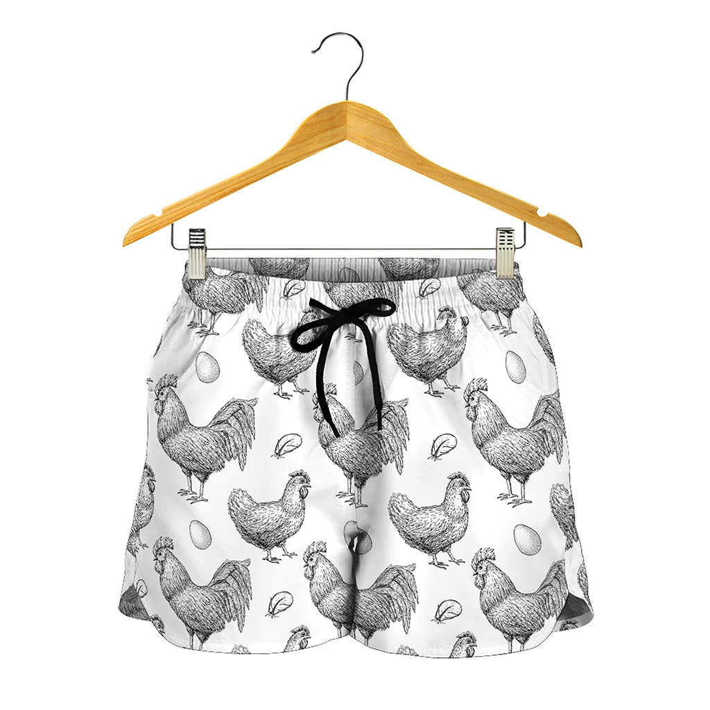 Hand Drawn Chicken Pattern Print Women's Shorts