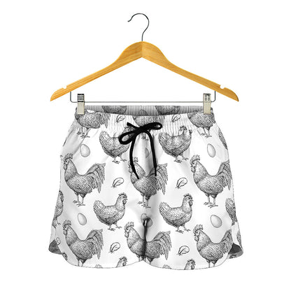 Hand Drawn Chicken Pattern Print Women's Shorts