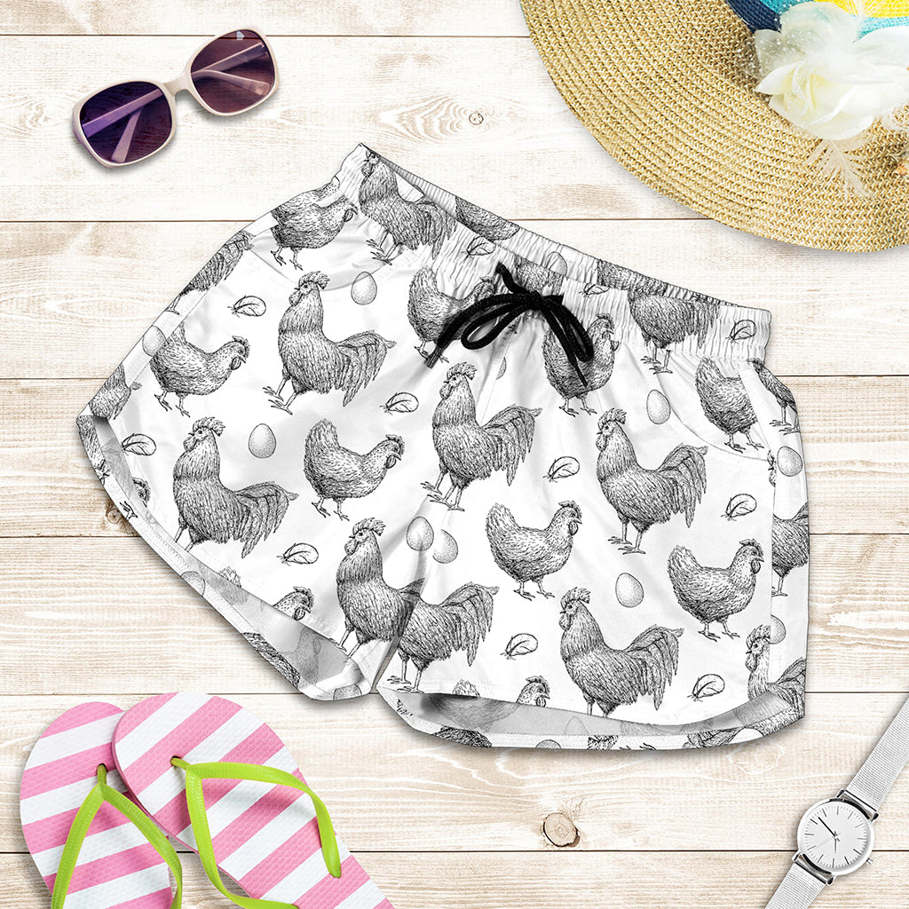Hand Drawn Chicken Pattern Print Women's Shorts