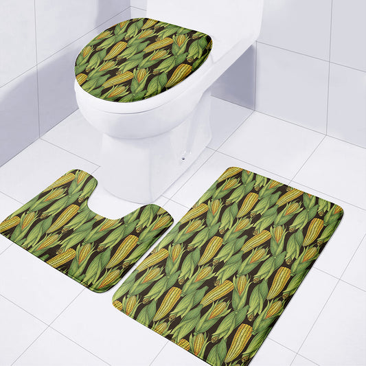Hand-Drawn Corncob Pattern Print 3 Piece Bath Mat Set