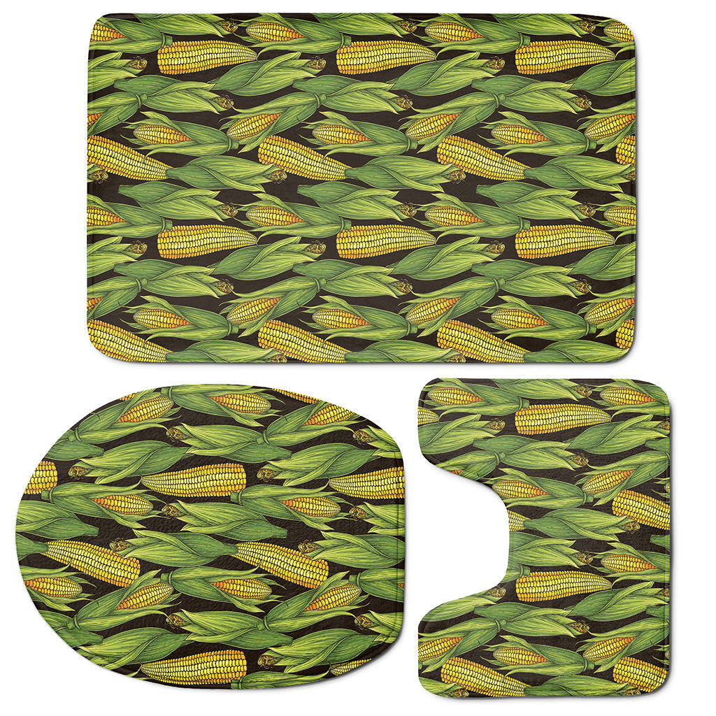 Hand-Drawn Corncob Pattern Print 3 Piece Bath Mat Set