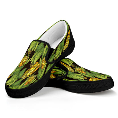 Hand-Drawn Corncob Pattern Print Black Slip On Shoes