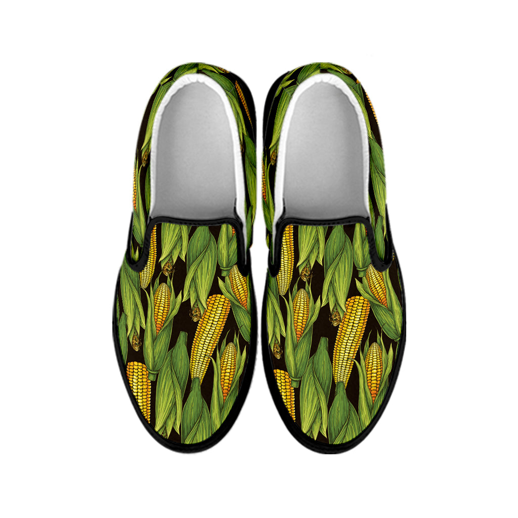 Hand-Drawn Corncob Pattern Print Black Slip On Shoes