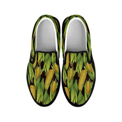 Hand-Drawn Corncob Pattern Print Black Slip On Shoes