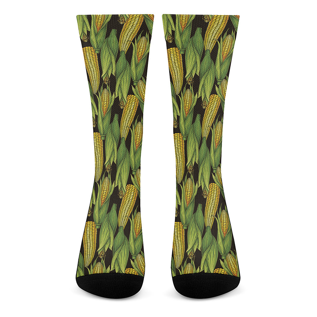 Hand-Drawn Corncob Pattern Print Crew Socks