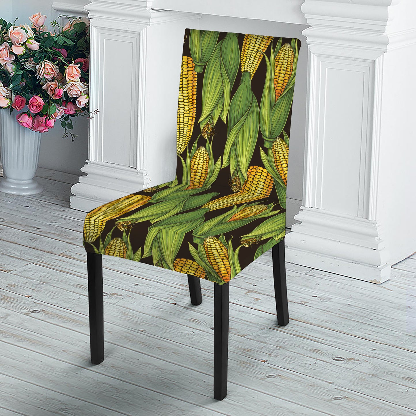 Hand-Drawn Corncob Pattern Print Dining Chair Slipcover