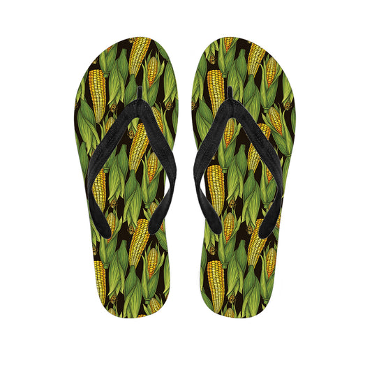 Hand-Drawn Corncob Pattern Print Flip Flops