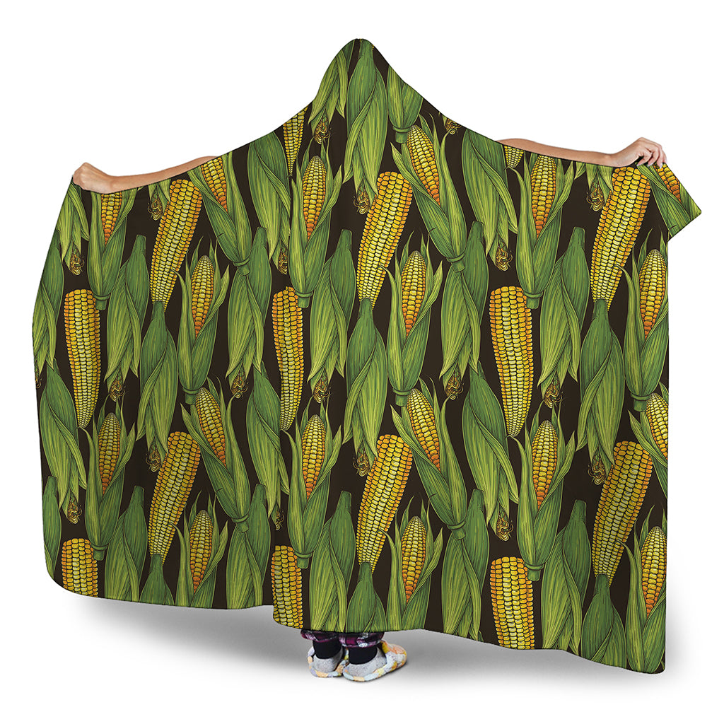 Hand-Drawn Corncob Pattern Print Hooded Blanket