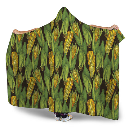 Hand-Drawn Corncob Pattern Print Hooded Blanket