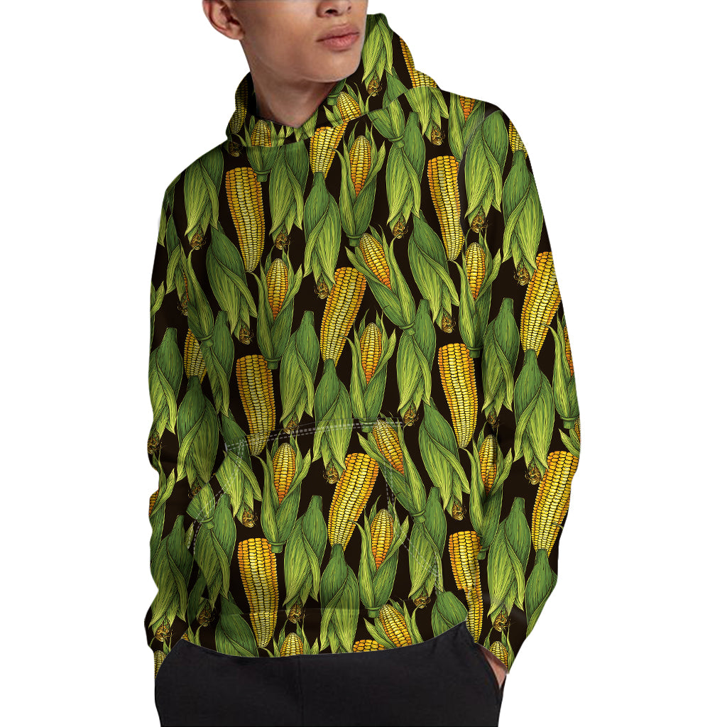 Hand-Drawn Corncob Pattern Print Pullover Hoodie