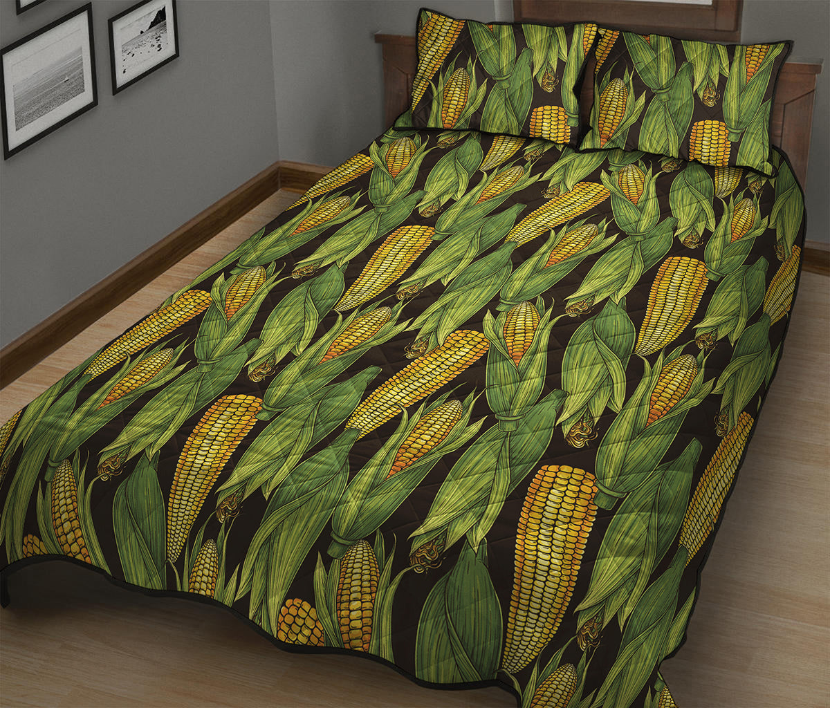 Hand-Drawn Corncob Pattern Print Quilt Bed Set