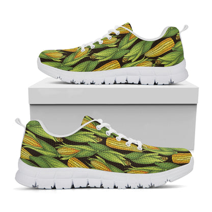 Hand-Drawn Corncob Pattern Print White Sneakers
