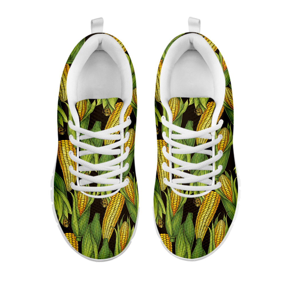 Hand-Drawn Corncob Pattern Print White Sneakers