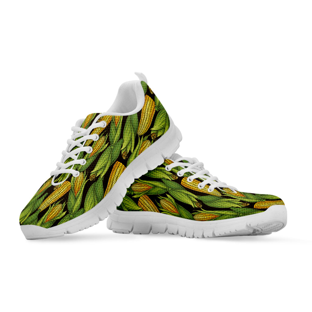Hand-Drawn Corncob Pattern Print White Sneakers