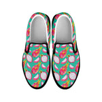 Hand Drawn Dragon Fruit Pattern Print Black Slip On Shoes