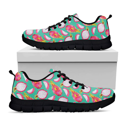 Hand Drawn Dragon Fruit Pattern Print Black Sneakers