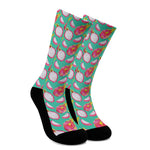 Hand Drawn Dragon Fruit Pattern Print Crew Socks