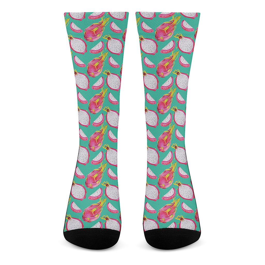 Hand Drawn Dragon Fruit Pattern Print Crew Socks