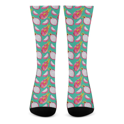 Hand Drawn Dragon Fruit Pattern Print Crew Socks