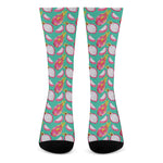 Hand Drawn Dragon Fruit Pattern Print Crew Socks