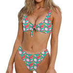 Hand Drawn Dragon Fruit Pattern Print Front Bow Tie Bikini