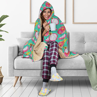 Hand Drawn Dragon Fruit Pattern Print Hooded Blanket