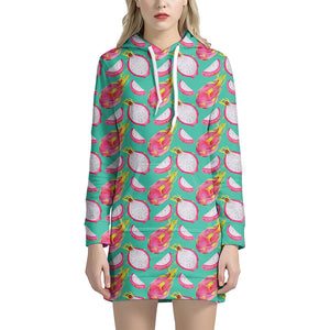 Hand Drawn Dragon Fruit Pattern Print Hoodie Dress