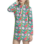 Hand Drawn Dragon Fruit Pattern Print Hoodie Dress