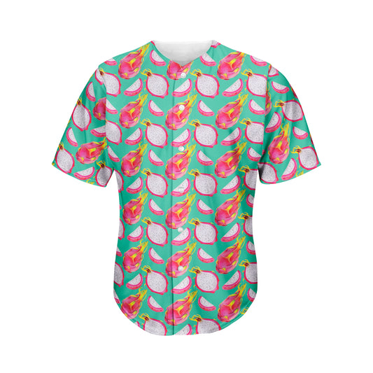 Hand Drawn Dragon Fruit Pattern Print Men's Baseball Jersey