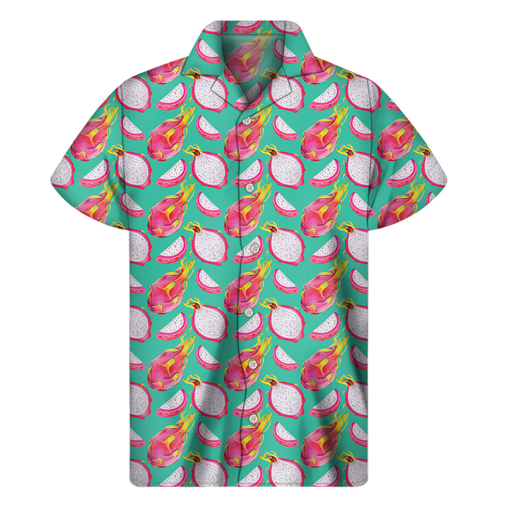 Hand Drawn Dragon Fruit Pattern Print Men's Short Sleeve Shirt