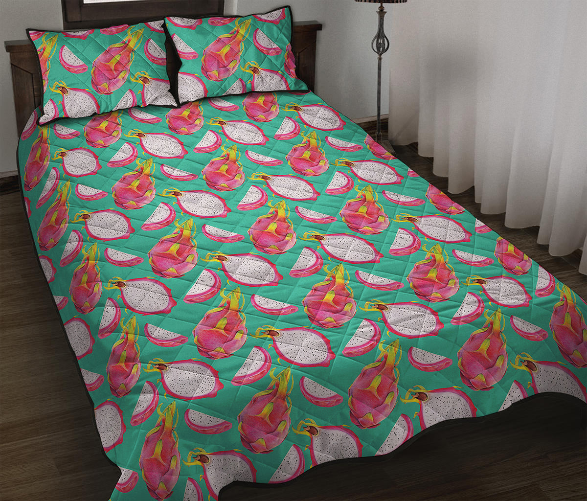 Hand Drawn Dragon Fruit Pattern Print Quilt Bed Set