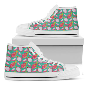 Hand Drawn Dragon Fruit Pattern Print White High Top Shoes