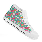 Hand Drawn Dragon Fruit Pattern Print White High Top Shoes