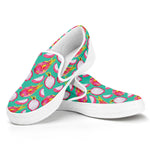Hand Drawn Dragon Fruit Pattern Print White Slip On Shoes
