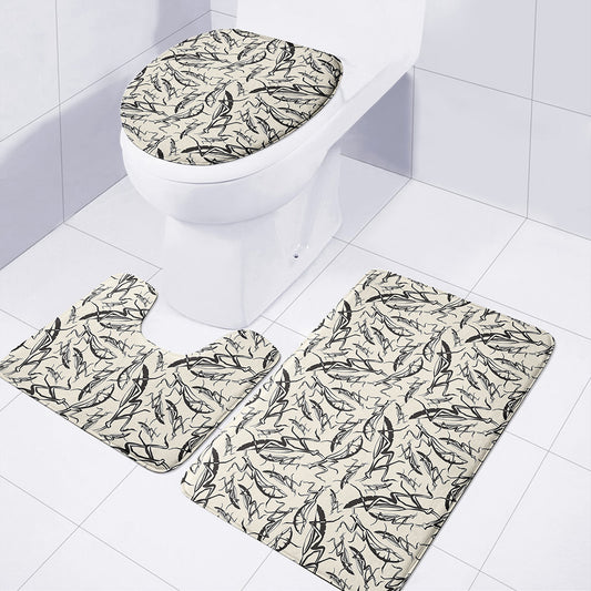 Hand Drawn Mantis Pattern Print 3 Piece Bath Mat Set