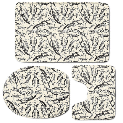 Hand Drawn Mantis Pattern Print 3 Piece Bath Mat Set