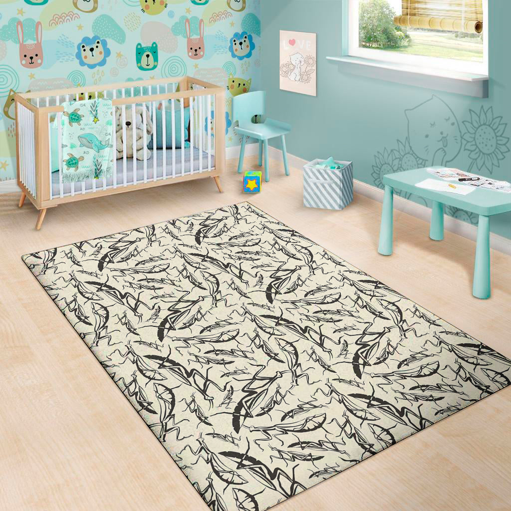 Hand Drawn Mantis Pattern Print Area Rug