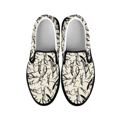Hand Drawn Mantis Pattern Print Black Slip On Shoes