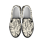 Hand Drawn Mantis Pattern Print Black Slip On Shoes
