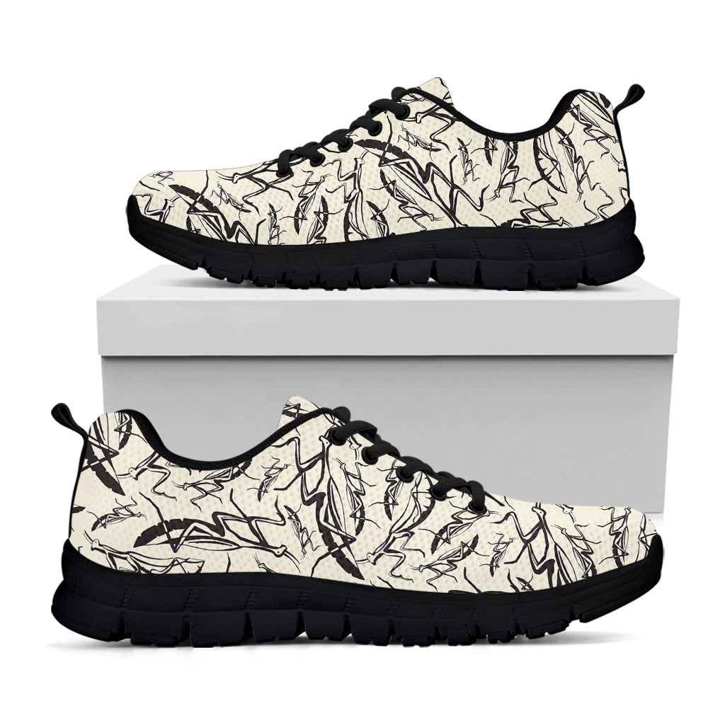 Hand Drawn Mantis Pattern Print Black Sneakers